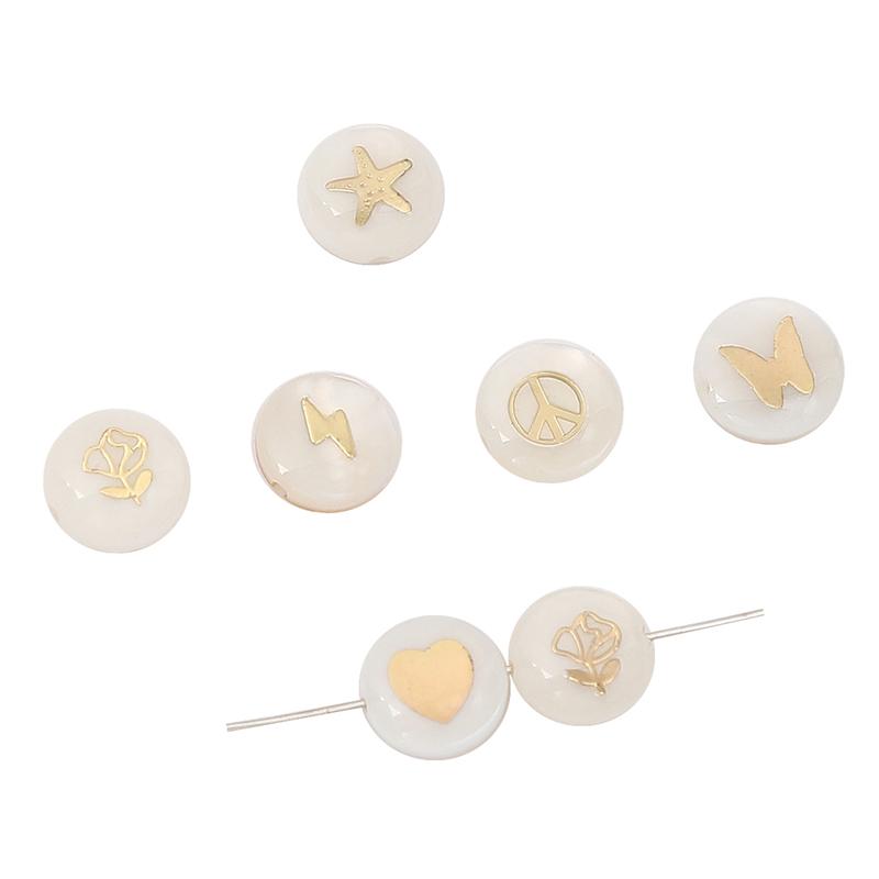 Natural Shell Double-Sided Hot Stamping Flat Round Beads For DIY Necklace Bracelet Earrings Jewelry Making