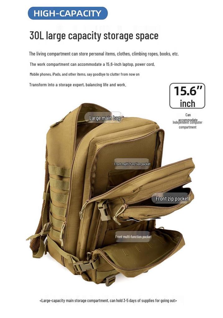 Large Tactical Camouflage Backpack for Military, Camping, and Hiking