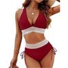 Women High Waisted Bikini Sets Tummy Control Swimsuits Color Block Two Piece Drawstring Bathing Suit Adjustable Shoulder Straps