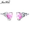 Girls Cute Heart Stud Earrings For Women White Gold Color Brilliant White Zircon Blue Purple Austrian Crystal Wedding Studs Cz