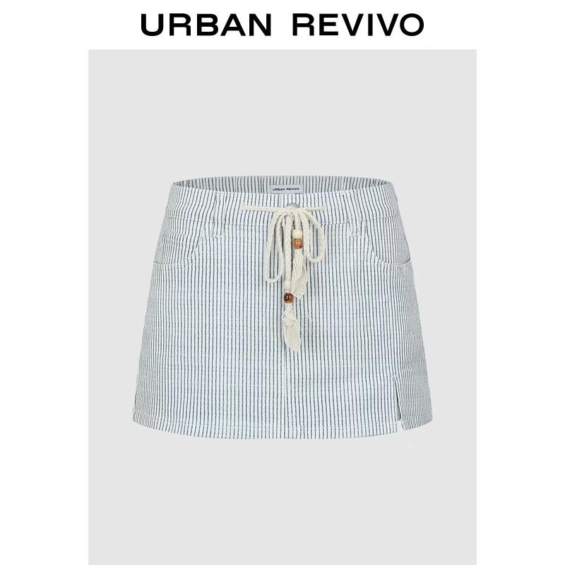 UR2026 Women s Striped Beaded Drawstring Skort Shorts 27