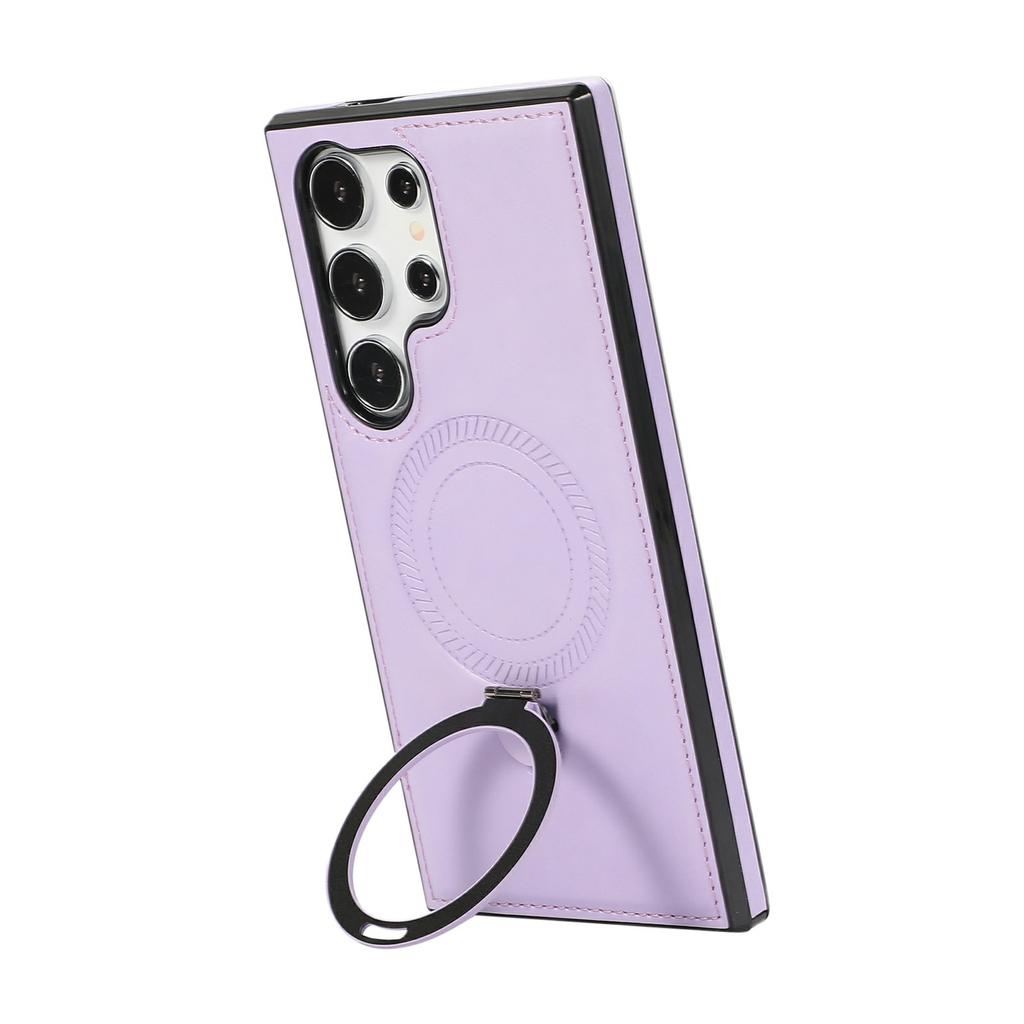 For Samsung Galaxy S23 Ultra Case Magnetic Kickstand PU Leather Coated PC+TPU Phone Cover