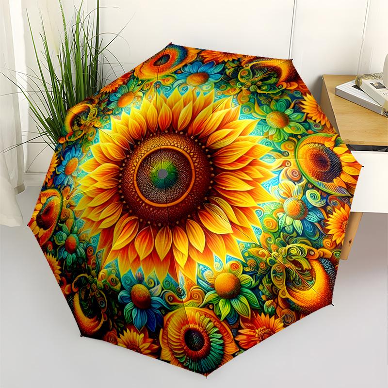 Cosmic Sunflower Bloom Portable Automatic Umbrella Compact 8-Rib Lightweight Durable Plastic & Iron All-Season Travel Fashion Lovers