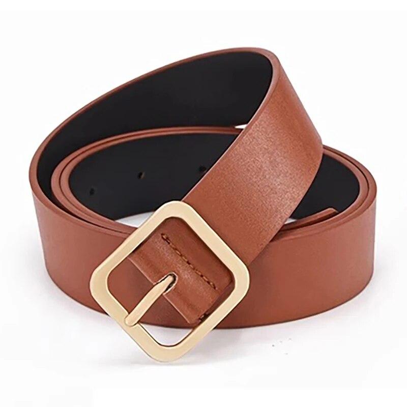 Women's Belt Soft PU Leather Belt Square Buckle Pin Buckle Jeans Black Belt Chic Luxury Brand Ladies Vintage Female Waistband