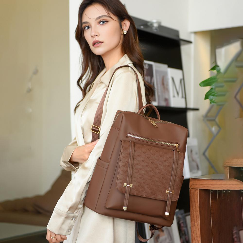 Mochila para Mujer PU Cuero Suave Bolso de Hombro de Doble Uso Mochila de Gran Capacidad