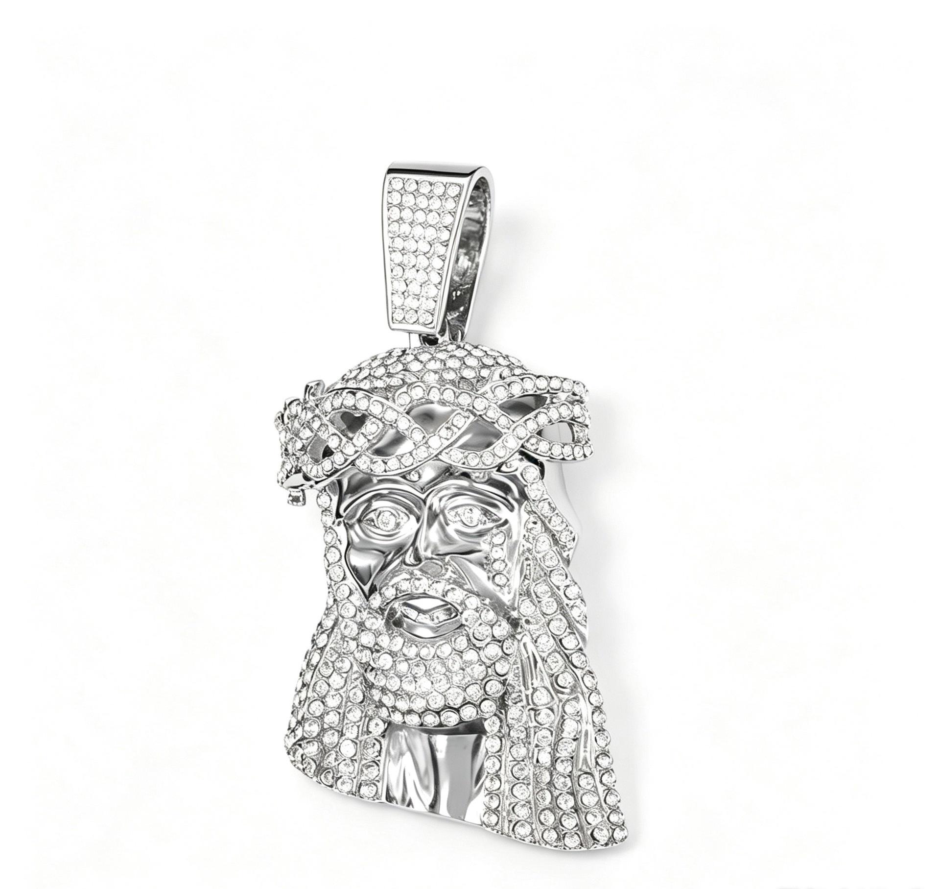

Zinc Alloy Hip Hop Retro Human Head Pendant: Super Sparkle Large Cuban Link Necklace for Men and Women DZ-016