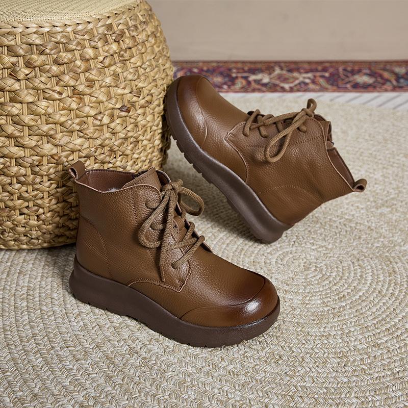 New First-layer Cowhide Martin Boots Women's Soft Bottom Soft Surface British Retro Wool Inner Leather Women