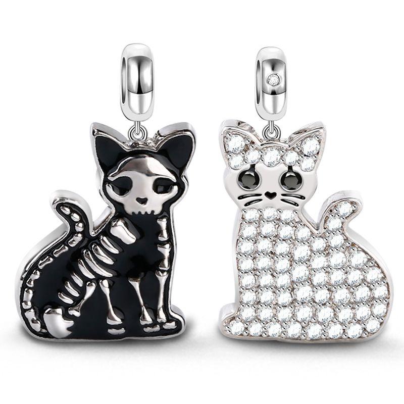 S Black Animal Pendant Series Gothic Skeleton Cat Women'S Jewelry Suitable For Diy Bracelets Necklaces Accessories