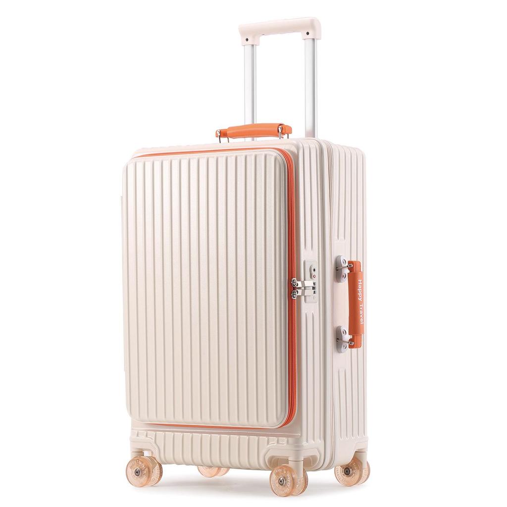 Expandable Color-block Suitcase with Transparent Wheels – Large, Durable, and Side-Opening Carry-On Trolley Case