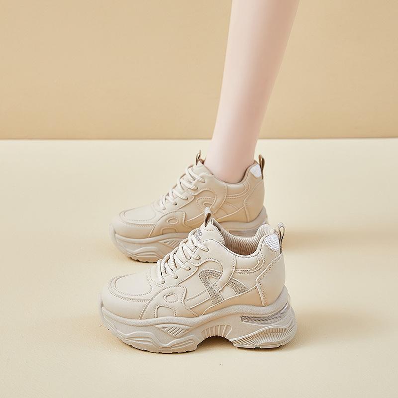 

Women s shoes autumn platform shoes small inner height increase muffin casual sports shoes leather surface versatile travel 40 хаки