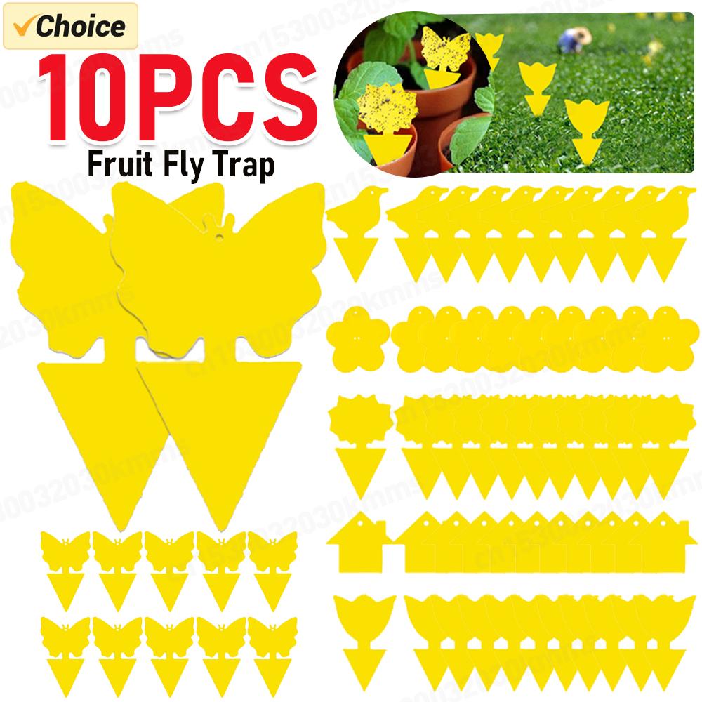 10Pcs Sticky Traps Fruit Fly Trap Yellow Sticky Bug Trap for Indoor Outdoor Use Insect Pest Control Garden Strong Glue Plant