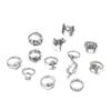 Exaggerated Mushroom Chain Flower Moon Love Butterfly Snake Hollow 13-piece Ring Set