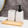 Set of 3 Ceramic Liquid Soap Dispenser with Storage Tray Toothbrush Holder for Household Bathroom Organizing Essential