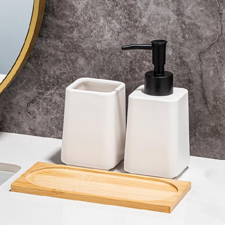 Set of 3 Ceramic Liquid Soap Dispenser with Storage Tray Toothbrush Holder for Household Bathroom Organizing Essential