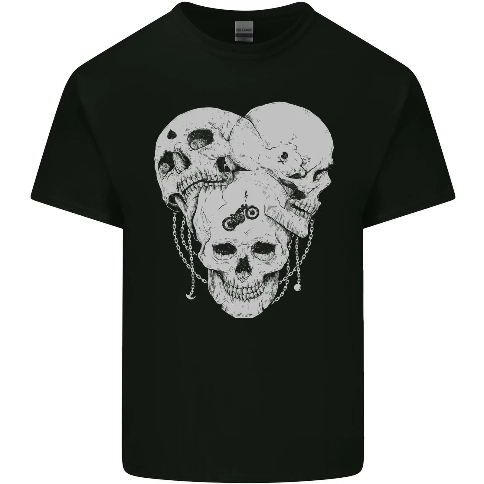 Biker Skulls Motorcycle Motorbike Chopper Kids T-Shirt Childrens S