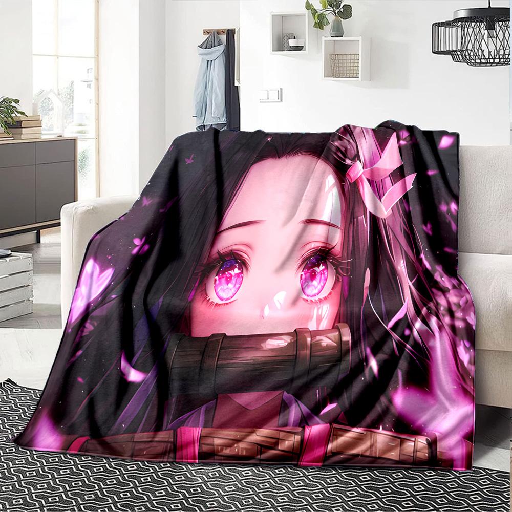 Butterfly Nezuko Fantasy Flannel Blanket, Soft Polyester, Modern Design, All-Season for Camping, Travel, Gifts for holidays or birthdays