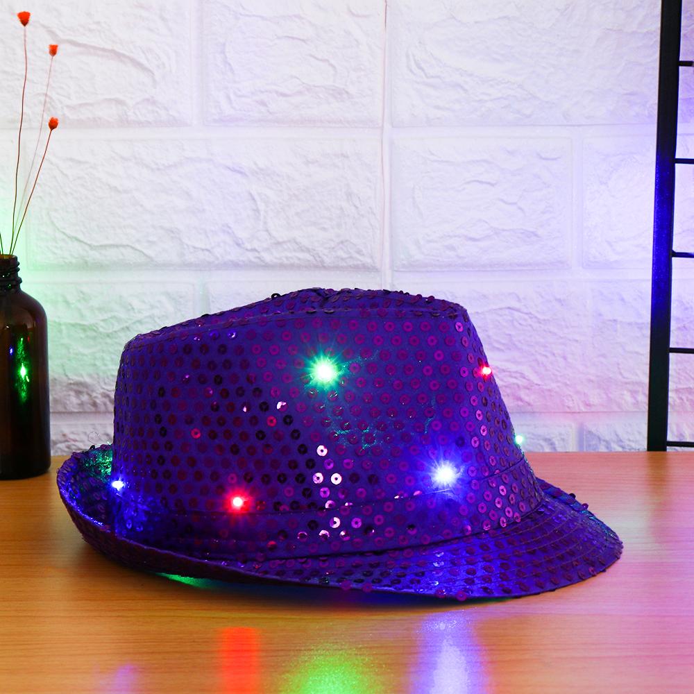 Stage Performance Dress Dance Party Flashing Panama Cap Jazz Hat Led Fedora Trilby Sequin