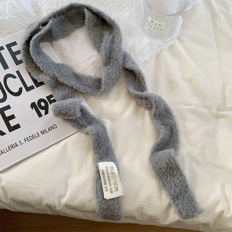 Winter  Solid Color Narrow Long Scarf Female Korean Version Knitted Woolen Scarves Women'S Imitation Cashmere Mohair Scarf