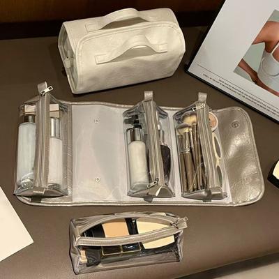 Roll-up Makeup Bag Travel Cosmetic Bag with 4 Detachable Clear Organizer for Women Pouches Folding Toiletry