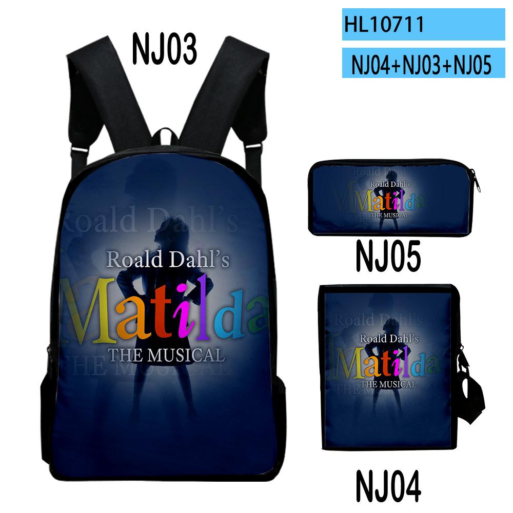 Classic Roald Dahl's Matilda the Musical 3D Print 3pcs/Set School Bags Laptop Daypack Backpack Inclined shoulder bag Pencil Case