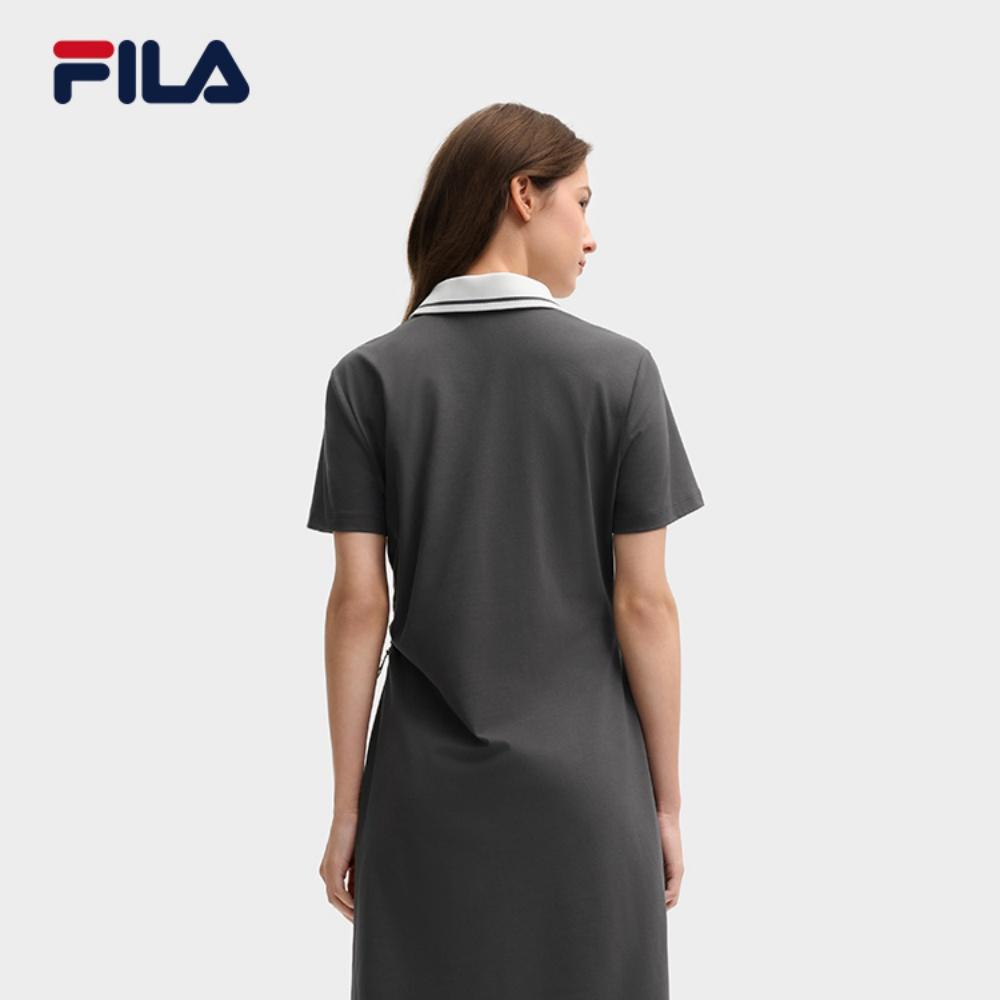 Fila Modern Heritage Relaxed Holiday Fashion Casual Comfortable Long Short Sleeve Dress Women Dresses Starship-Gray F11W528310F-GY