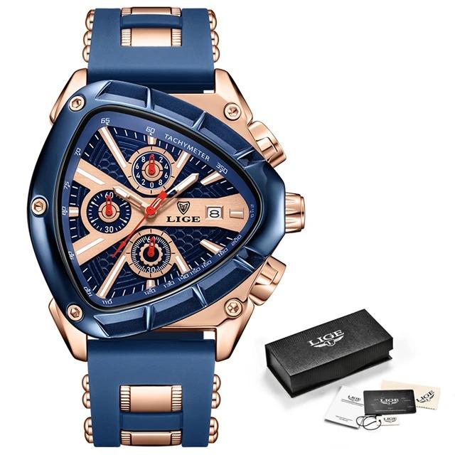 LIGE Sport Dreieck Herrenuhren Leuchtzeiger Mode Gummiarmband Militärische Unregelmäßige Quarz-Armbanduhr Wasserdichte Uhr