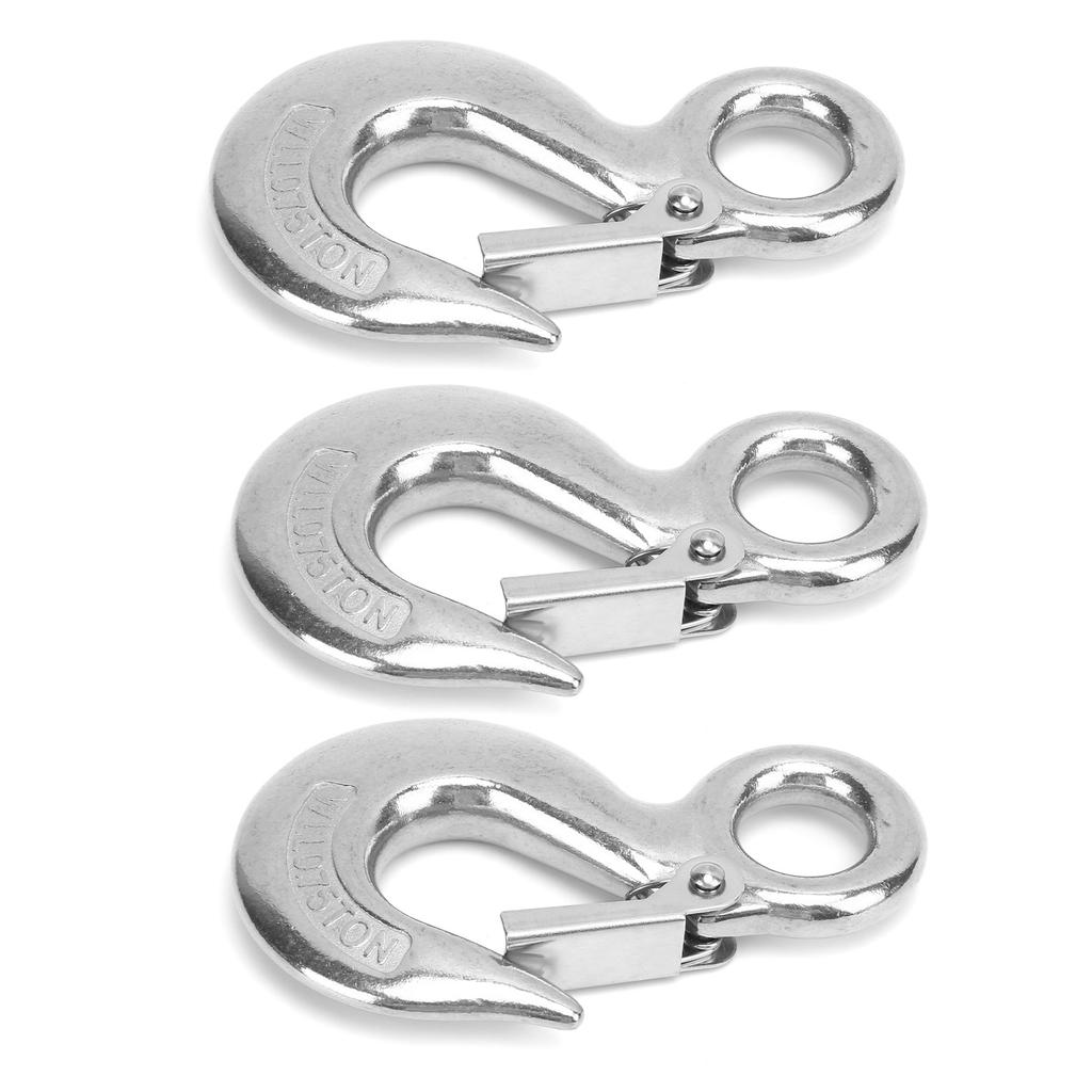 3pcs Eye Slip Hook with Safety Latch Stainless Steel Marine Lifting Eye Hoist Sling Hook0.75T