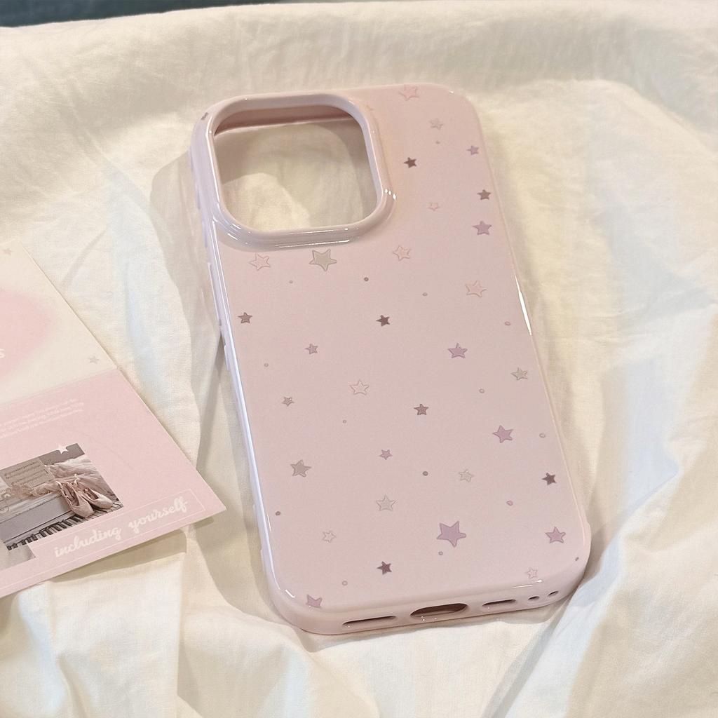 Pink star graffiti phone case suitable for Apple 16 Pro Max, iPhone 17, Korean style simple, full coverage for 13, soft for 15