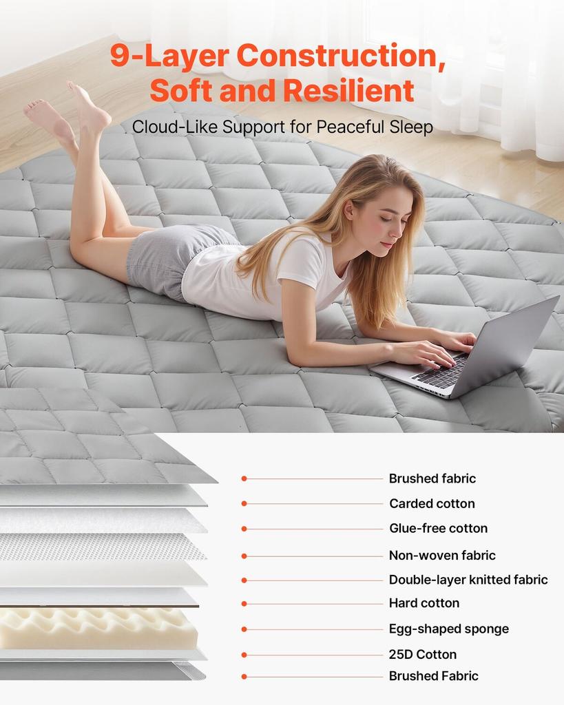 Japanese Tatami Mat, Queen Size Foldable Japanese Tatami Mattress, Futon Mattress with Storage Bag & Fastener, 9-Layer Floor Mat for Sleeping, Dorm,