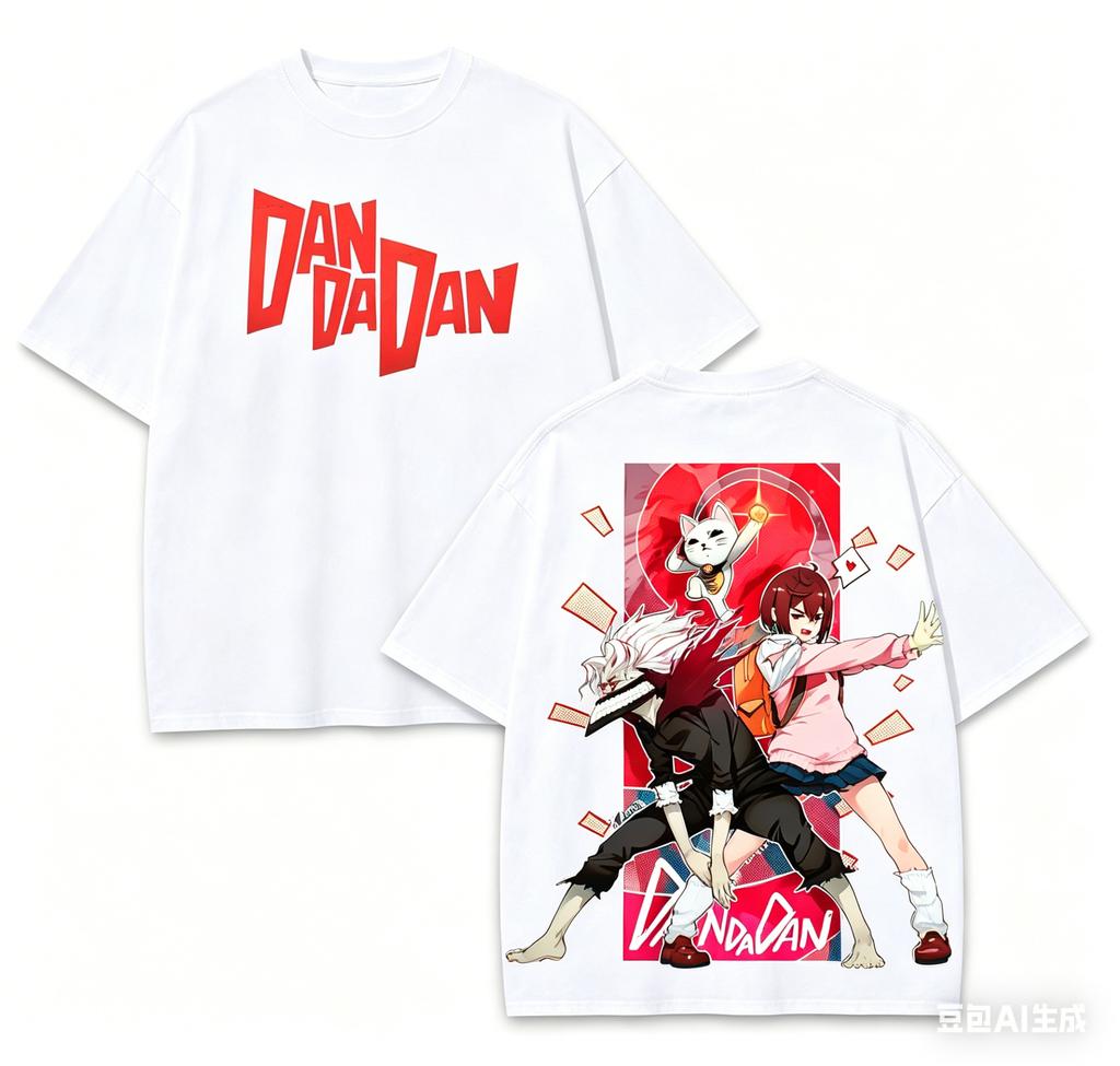 Dandadan Anime Oversize T-shirt for Summer 2026, with Seiko Ayase and Happy Cat print, retro streetwear for men and women.
