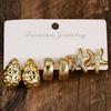 Golden C-Shape Earrings Set Textured Seashell Dangle Earrings  Jewelry Accessories