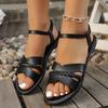 Fashion 2025 Ladies Summer Solid Color Simple Retro Ankle Strap Round Head Flat Bottom Plus Size Casual Comfortable Shoes for Women