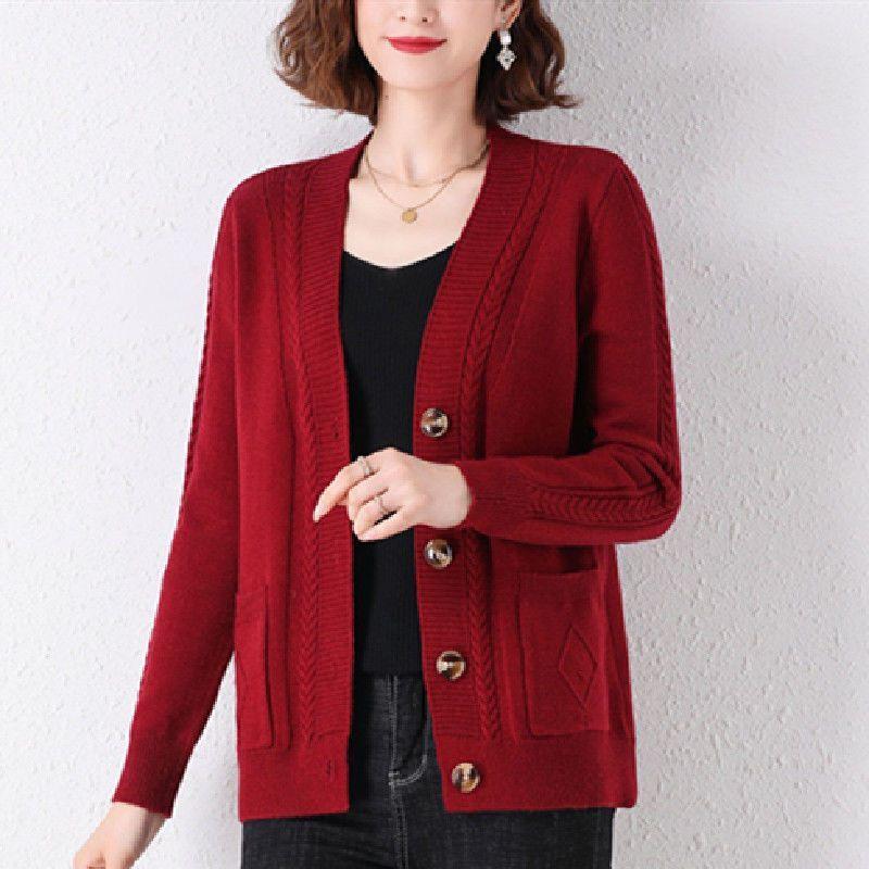 Early Autumn V-neck Knitted Cardigan Women's Short Stylish Outerwear Spring and Autumn Layering Fashion Sweater Jacket