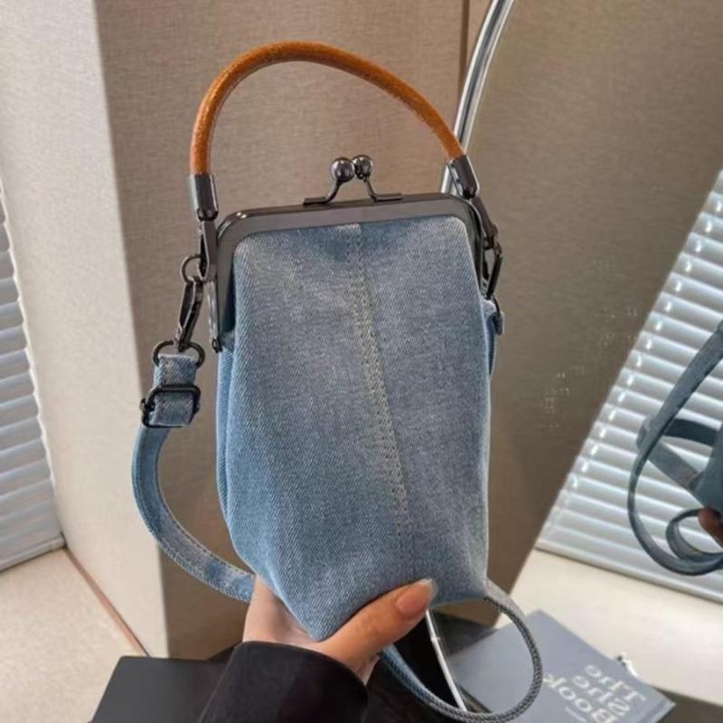 New Clip Bag, Denim Bag, Mobile Phone Bag, Messenger Bag, Literary Handbag, Versatile Commuter Handmade Women's Bag