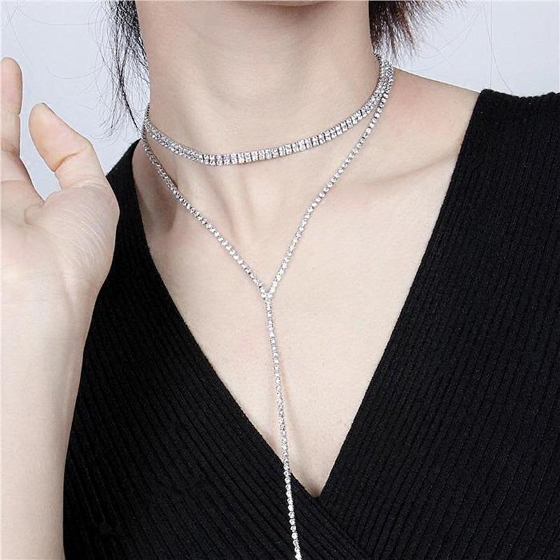 Fashion Tassel Sparkling Diamond Necklace For Girls Neck Clavicle Chain For Women Rhinestones Accessories Gift