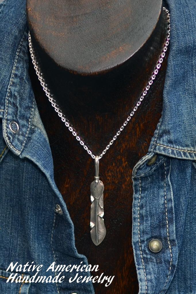 [STERLING SILVER 925] Feather Silver Necklace Pendant Chain AMTHANE-005
