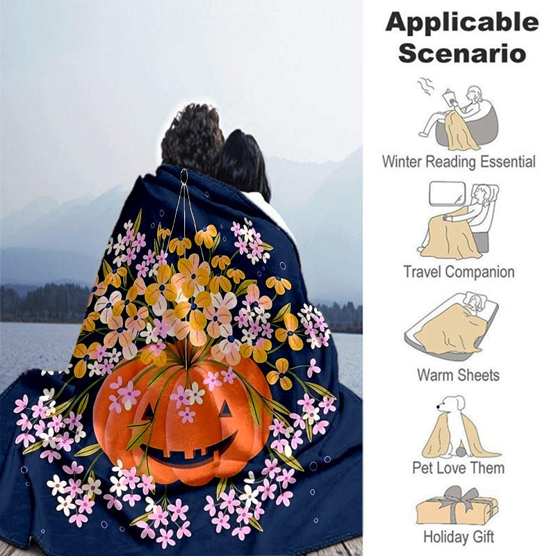1pc Floral & Pumpkin Ideas Blanket Cute Home Decor Soft Perfect Gift for Birthday or Christmas, Living Room, Travel, Camping
