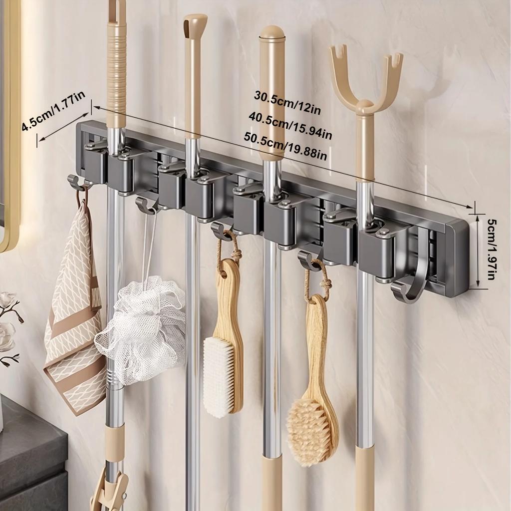 Mop and Broom Organizer Mop Holder Rack Mop Holder Wall Mounted Strong Broom Mop Holder Self With 5 Hooks Organizers Hang Broom