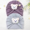 Solid Turban Hat Baby Beanies Caps Headwrap with Cute Bear Charm for 0-2 Years Baby Girls Infants Toddlers Pullover Hat