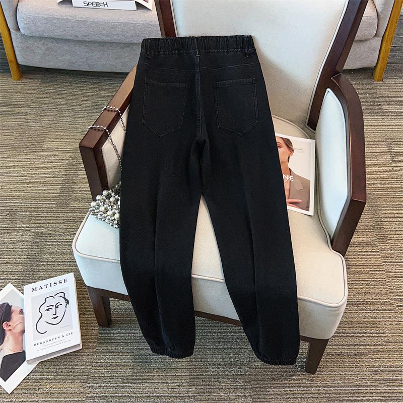 Plus Size Women's High Waist Denim Long Pants - Slimming, Casual, Loose, Cuffed Dad Jeans (200/300 Jin)