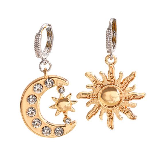 1 para kolczyków koła podwójny sposób noszenia asymetryczny design wisiorki słońce i księżyc wysadzane cyrkoniami kolczyki z zapięciem typu leverback