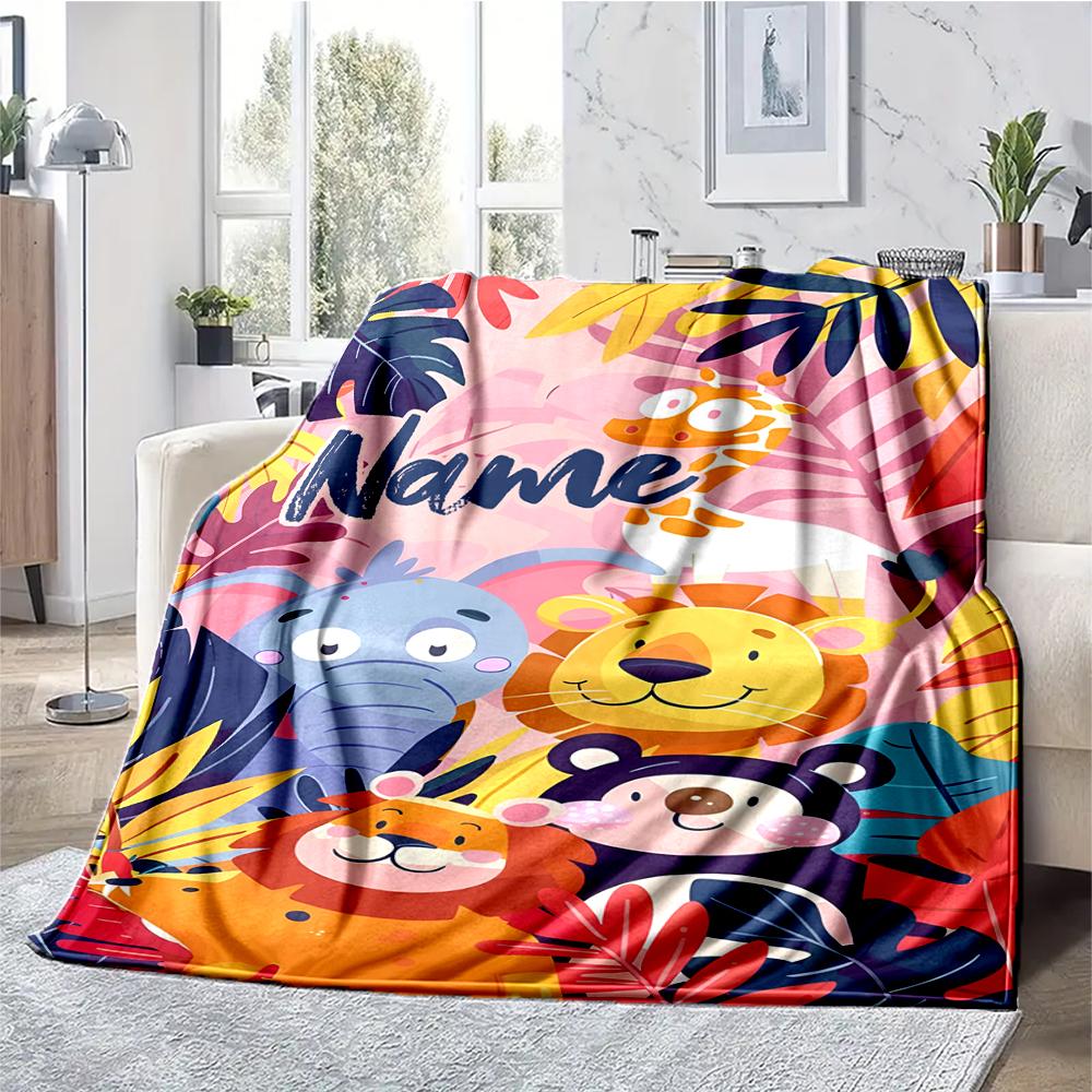 Custom Name Animals Theme Printed Blanket - Perfect for Couch, Bed, Travel & Outdoor Use | Machine Washable, Cozy & Durable.