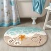 1pc Plush Faux Cashmere Bathroom - Ocean-Themed Oval Floor Mat with Beach Starfish & Heart Design,Rugs for Bathroom,Theme Decor
