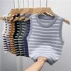 Harajuku Elasticity Women Yoga Sleeveless Crop Tops Allmatch Camisole Y2k Kintted Sports Tops Oneck Casual Thin Stripe Slim Tank Tops Summer
