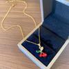 Korean Style Fresh Red Cherry Pendant Titanium Steel Zircon Clavicle Necklace Women Summer Versatile