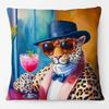 Federa per Cuscino con Stampa Floreale Pop Animale Leopardo Leone Con Occhiali da Sole
