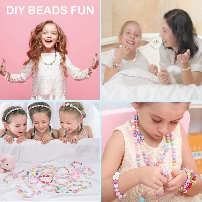 Enfants Bricolage Perles Set, Acrylique DIY Kit Jouets Pour Filles De 4-10 Fabrication De Bijoux Collier Bracelets Bande De Cheveux