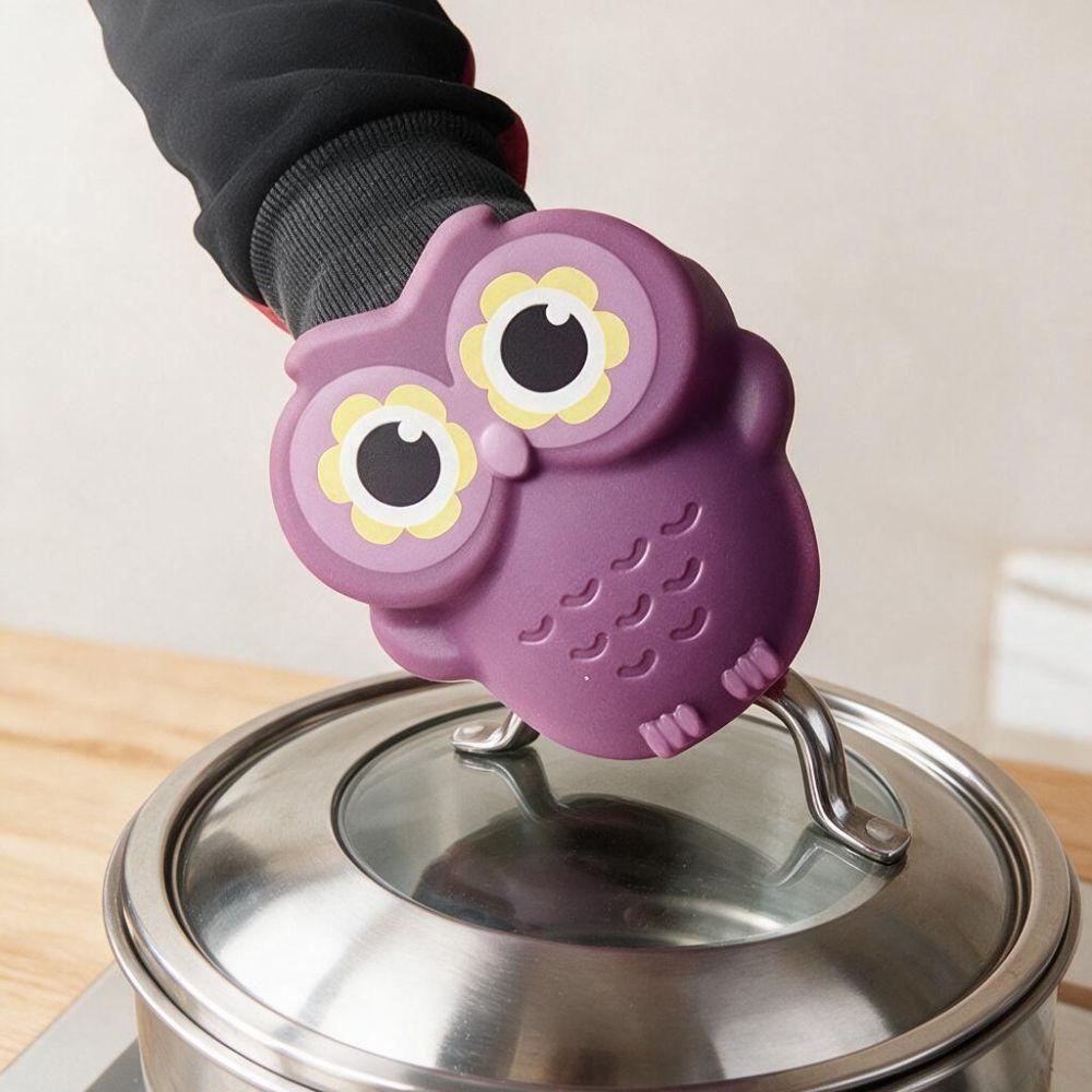 Purple Heat Insulated Mitts Silicone Microwave Glove Cute Owl Oven Mitts Baking