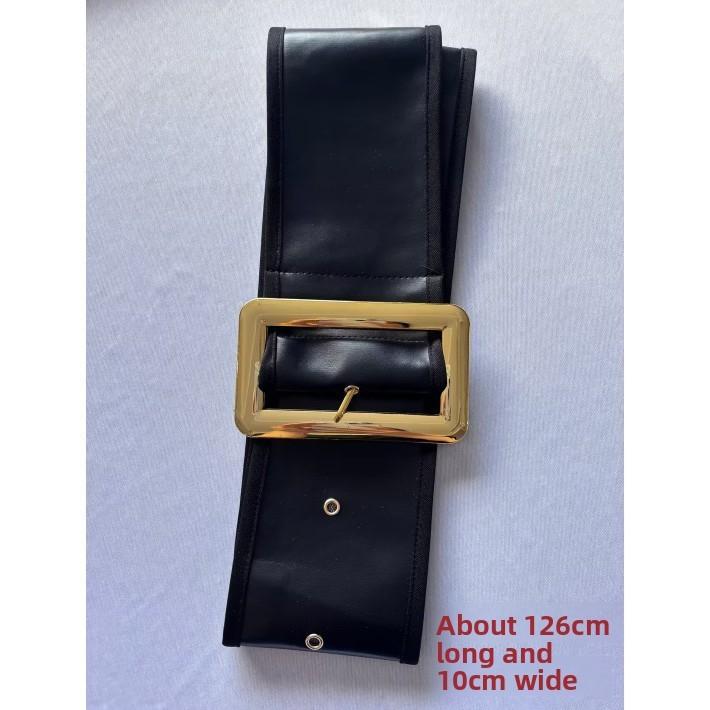 Women Wide Pu Leather Belt With Alloy Pin Buckle For Dresses Outerwear And