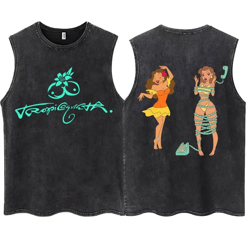 

Singer KAROL G 2025 New Album Tropicoqueta Washed Tank Tops Men Women Fashion Sleeveless T Shirt Casual Oversized Cotton T-Shirt S